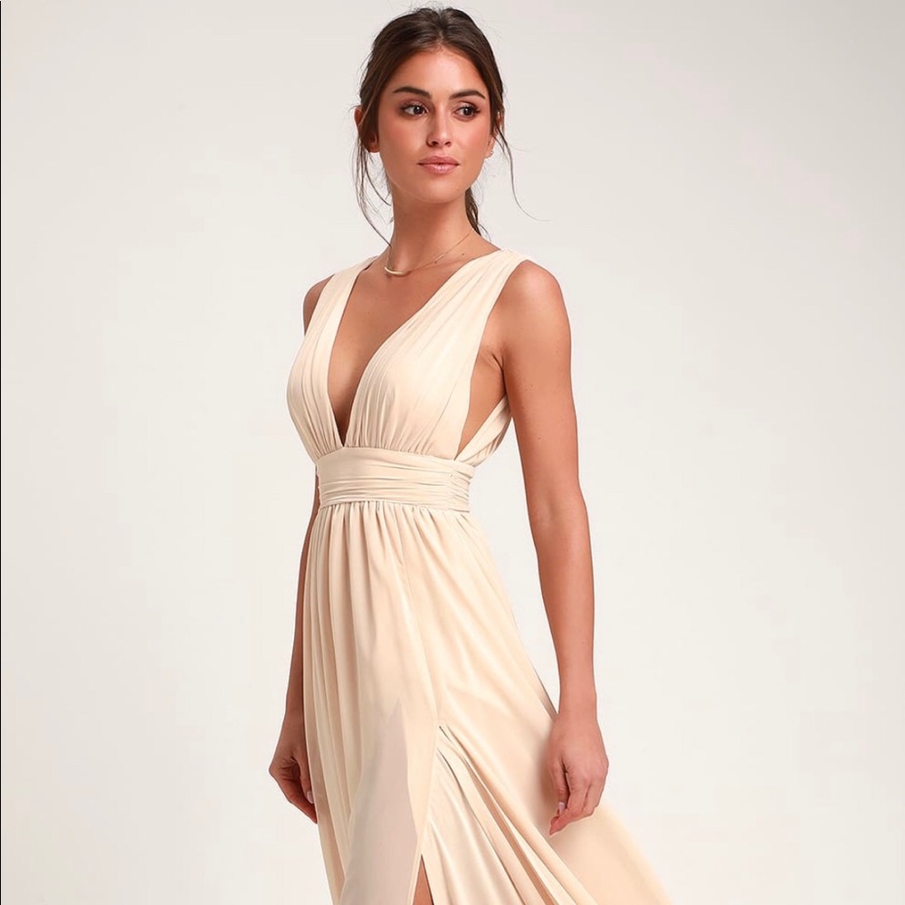 Lulu’s Heavenly Hues Cream Maxi Dress (XS)